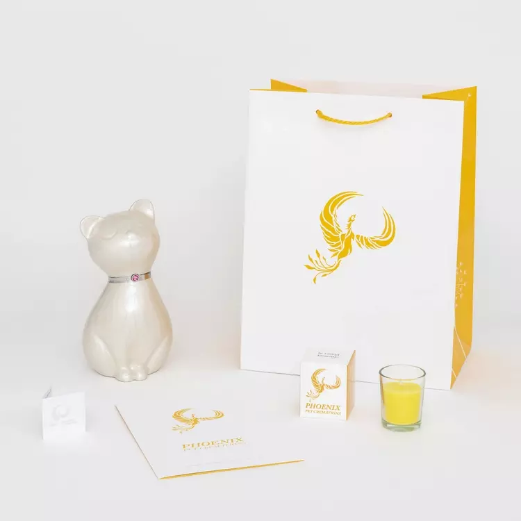 White Beautiful Princess Cat Urn Phoenix Pet Cremations